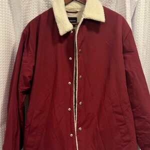 Men's NWT Standard Cloth Burgundy Bomber Jacket with Cream Collar